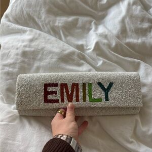 Custom Emily Rainbow White Beaded Clutch Bag
